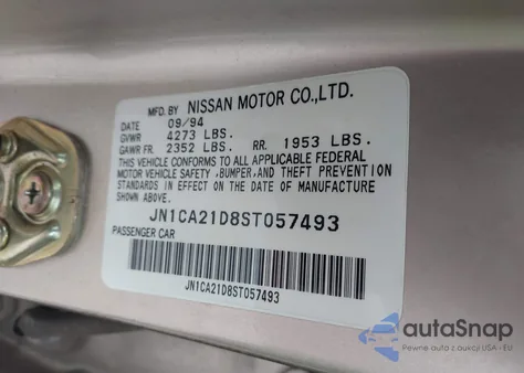 1995 Nissan Maxima Gle/Gxe/Se z USA, uszkodzony, nr VIN JN1CA21D8ST057493